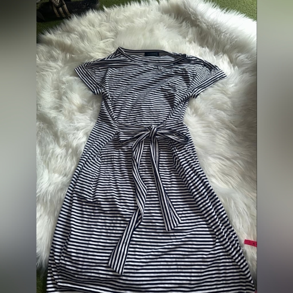 Women’s Merokeety Nautical Navy Blue White Striped Knee Length Summer Vaca Dress